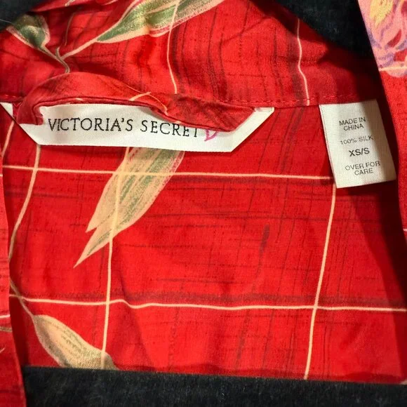 Vintage Victoria's Secret XS/S Red Floral Silk Robe Tied Pockets Luxury Sexy Y2K - Picture 7 of 10
